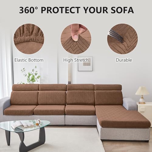 Genina Waterproof Sofa Cushion Cover - Stretch Fit Brown