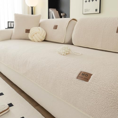 Sherpa Fleece Sofa Cover Non-Slip Warm Plush Kids Pets Friendly