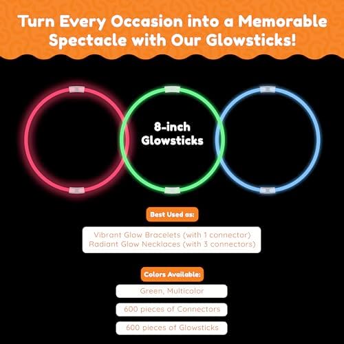 Glow Fever 1200pcs Glowsticks Party Pack with 8 Sticks and Connectors