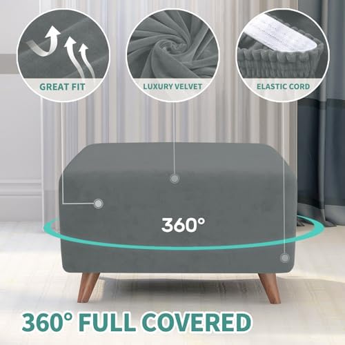 MAXIJIN Velvet Ottoman Cover Rectangular Stretch Slipcover