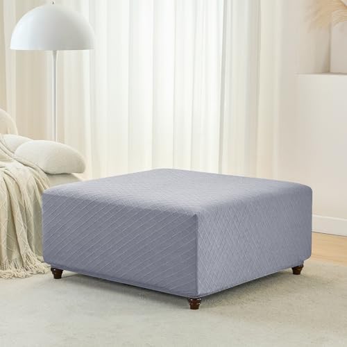 ANWUCHEN Thick Stretch Jacquard Ottoman Cover - Medium Light Gray