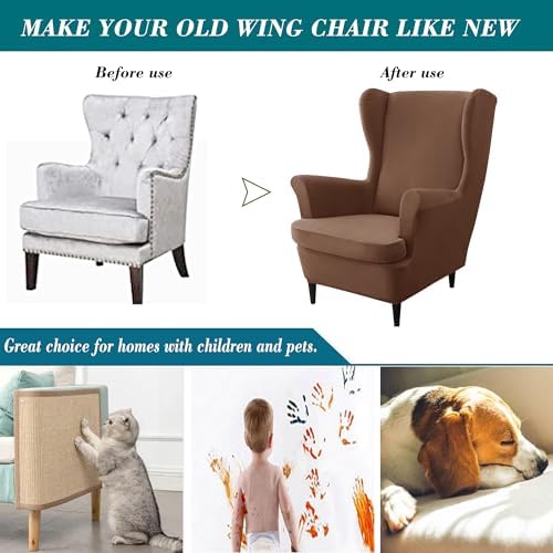 HFCNMY Wingback Chair Covers 2 Piece Stretch Velvet
