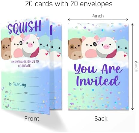Squish Birthday Invites with Envelopes Pack of 20 4x6