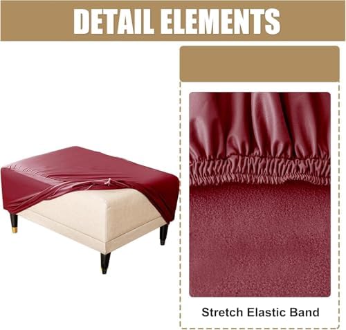 Wine Red Waterproof Ottoman Slipcover with Elastic Bottom