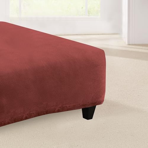 SureFit Stretch Pique Square Ottoman Slipcover - Garnet