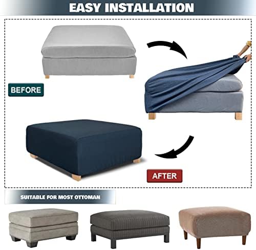 NeColorLife Thick Stretchable Square Ottoman Slipcover Navy Blue