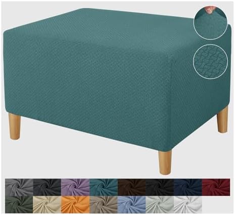 JIVINER Stretch Ottoman Slipcover Rectangle X-Large Peacock Blue