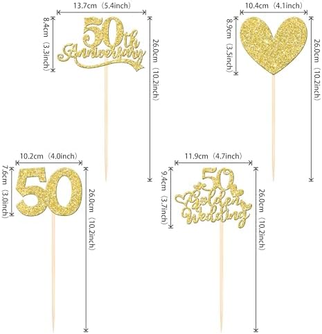 50th Anniversary Heart Centerpieces Gold Glitter 12PCS Wedding Decoration