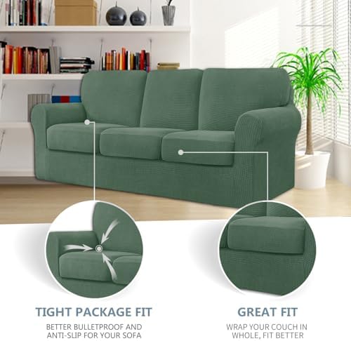 LINGERIN 7 Piece Stretch Sofa Covers Matcha Green