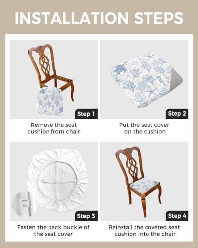 DecorLovee Blue Grey Coastal Chair Covers Set of 4