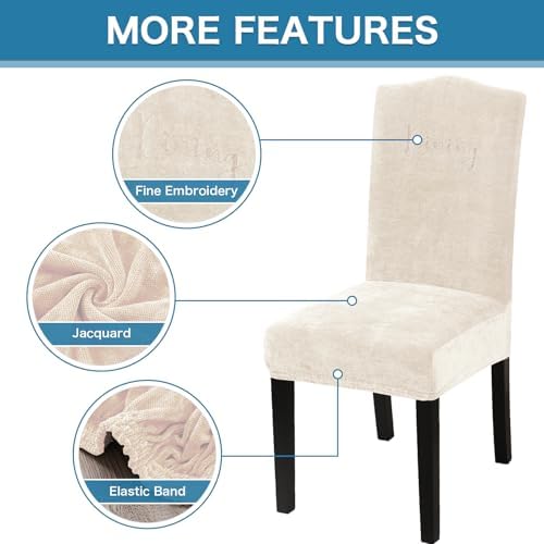 Turquoize Dining Chair Covers Set of 4 Beige Embroidery