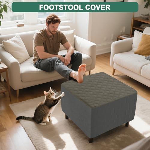 Waterproof Quilted Ottoman Cover with Nonslip Design
