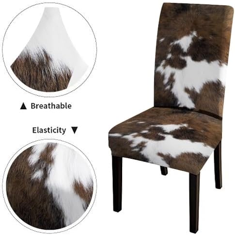 TOMWISH Dining Chair Covers Set of 6 Cowhide Print Spandex Slipcovers