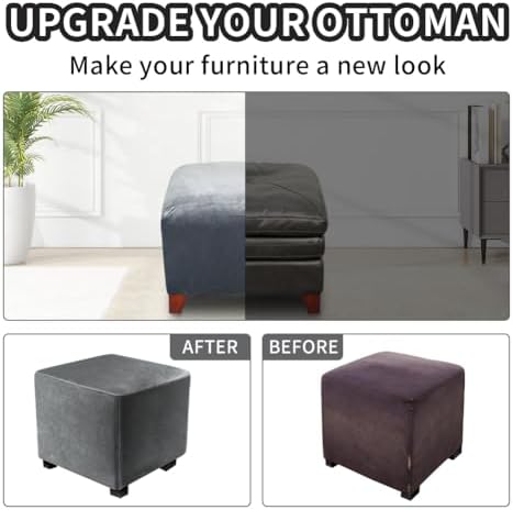 DUJUIKE Velvet Ottoman Cover with Elastic Bottom