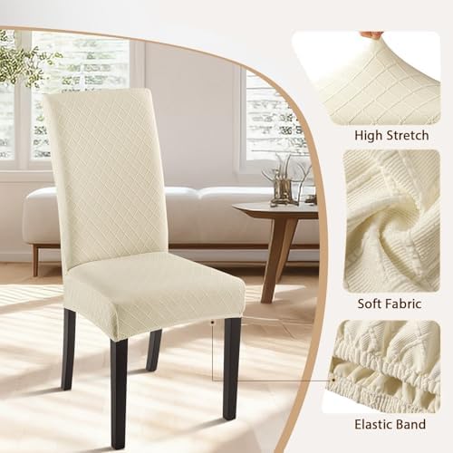 SearchI Dining Chair Covers Set of 4 Beige Rhombus