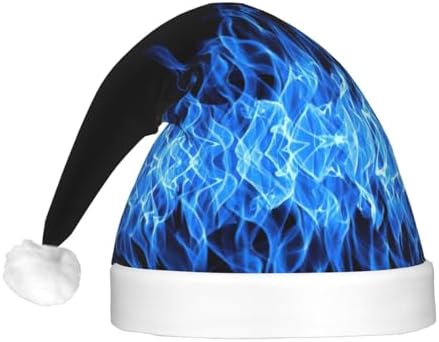 Blue Flame Print Christmas Hat with LED Lights