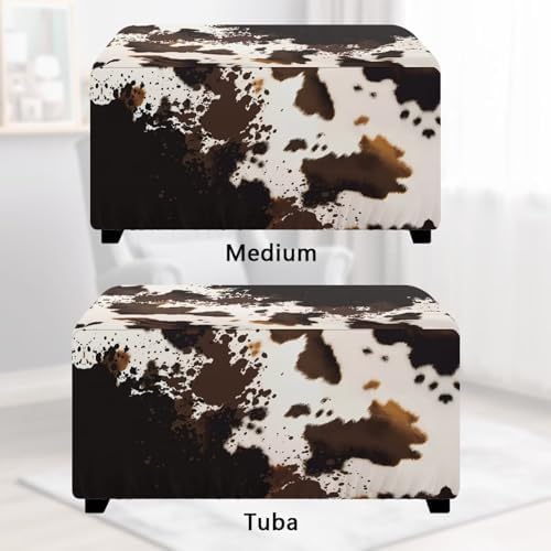 Waterproof Cow Print Ottoman Slipcover with Elastic Band