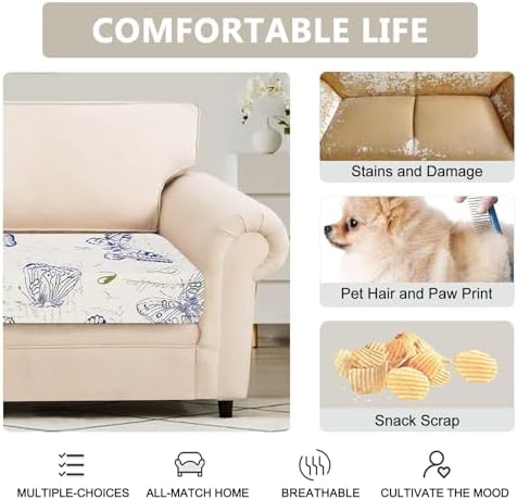 SearchI Stretch Printed Sofa Cushion Covers Butterfly Pattern Soft with Elastic Bottom