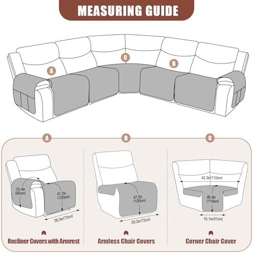 VANSOFY 5 Piece Sectional Sofa Cover Dark Gray