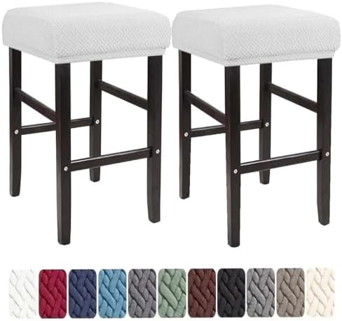 Bar Stool Covers Set of 2 White Stretch Slipcovers