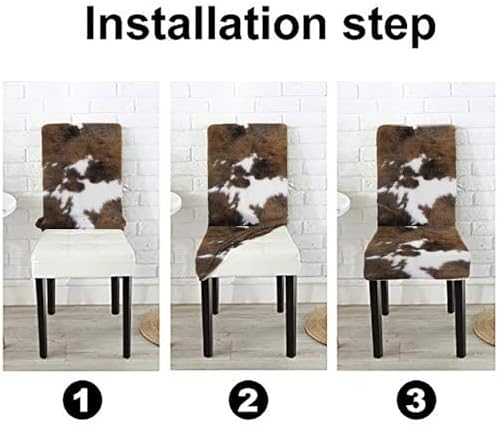 TOMWISH Dining Chair Covers Set of 6 Cowhide Print Spandex Slipcovers