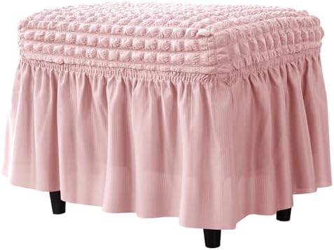 Pink Rectangle Ottoman Slipcover with Skirt - Small