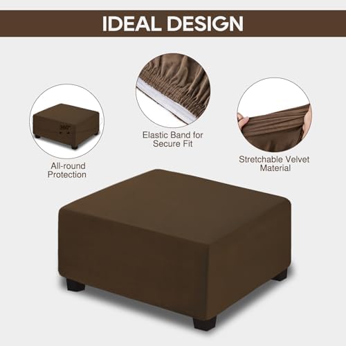 NeColorLife Velvet Square Ottoman Cover Large Brown