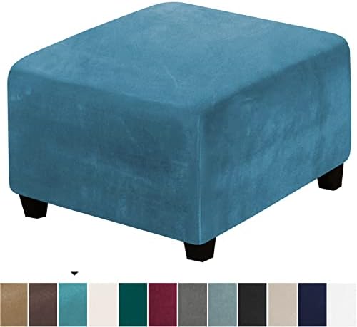 Velvet Ottoman Cover for Living Room Blue Square