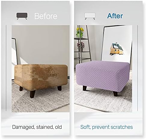 Light Purple Square Ottoman Slipcover with Elastic Bottom