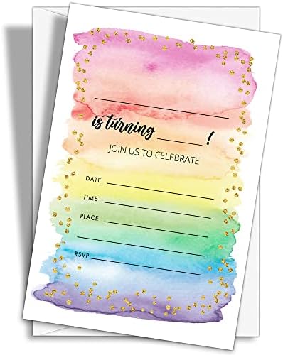 Colorful Rainbow Birthday Invitations Set of 20
