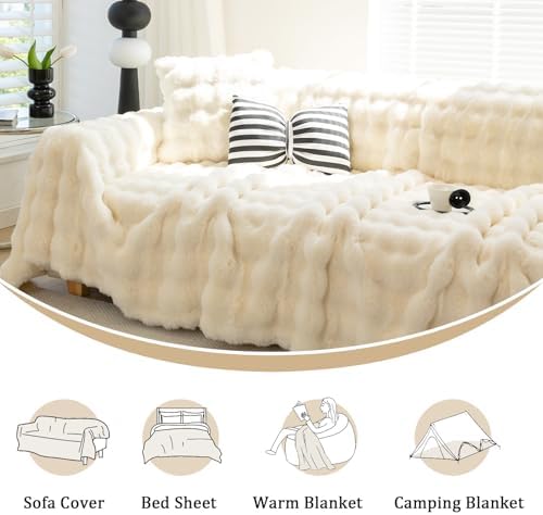 Fuzzy Plush Sofa Covers Faux Fur for 3 Cushion Couch