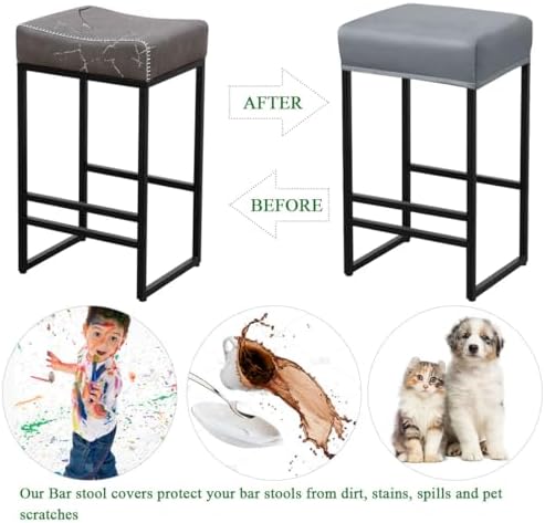 Waterproof Bar Stool Covers Set of 4 Dark Gray PU Leather