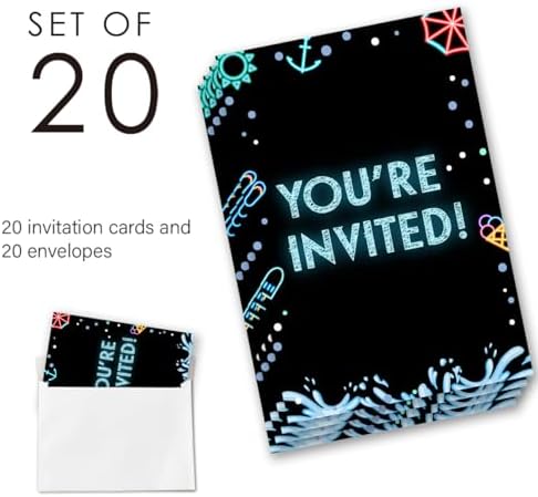Boy Pool Birthday Party Invitation Set of 20 with Envelopes