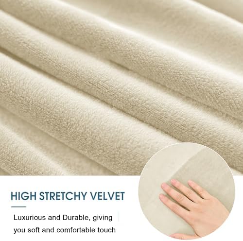 ANWUCHEN Velvet Ottoman Cover - Medium Beige
