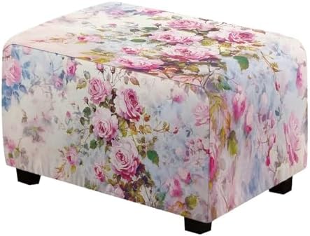 Pink Rose Rectangle Ottoman Slipcover 30x24x15 Inch