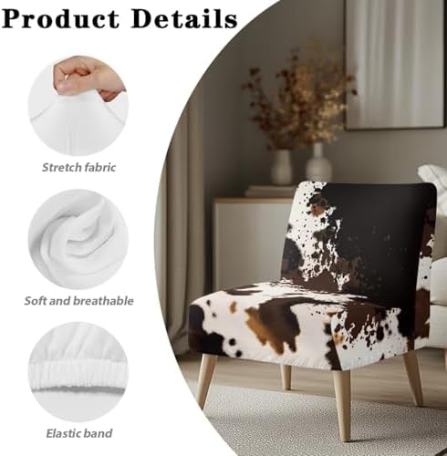 Stretch Armless Chair Slipcover with Cow Print Design