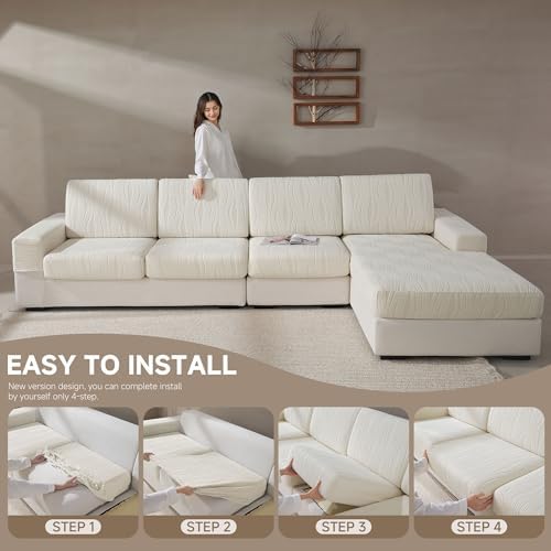 QIANMEW Couch Cushion Cover M Ivory Super Stretch