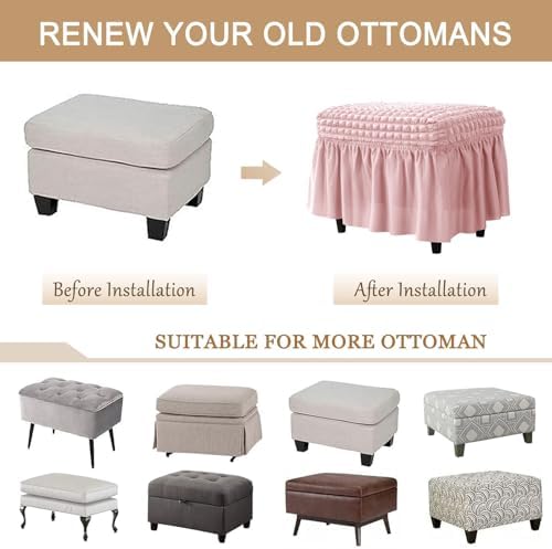 Pink Rectangle Ottoman Slipcover with Skirt - Small