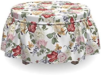 Ambesonne Spring Ottoman Cover 2 Piece Set Pink Cream