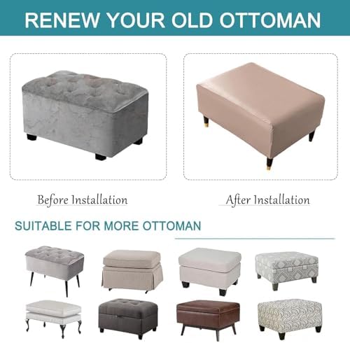 MCOSU Ottoman Cover Stretch Faux Leather Stool Protector