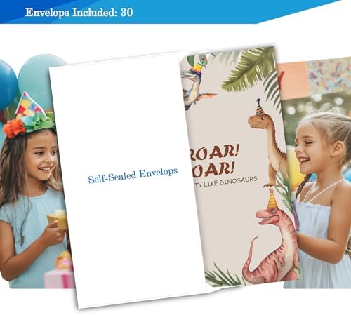 Fablus Dinosaur Birthday Invitations 4x6 30 Sets with Envelopes