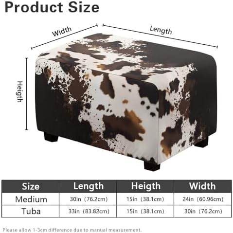 Waterproof Cow Print Ottoman Slipcover with Elastic Band