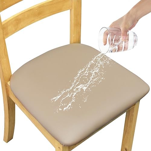 Leather Stretch Chair Covers with Elastic Ties 4 PCS Khaki