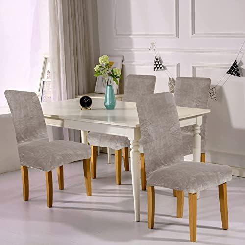 HAOYONG Velvet Dining Chair Slipcover Set 4PCS 1BenchCover