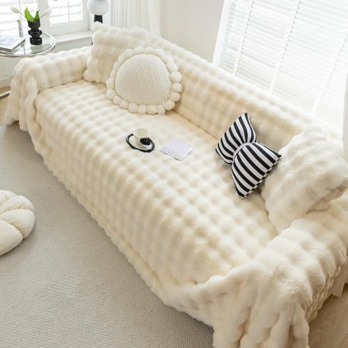 Fuzzy Plush Sofa Covers Faux Fur for 3 Cushion Couch