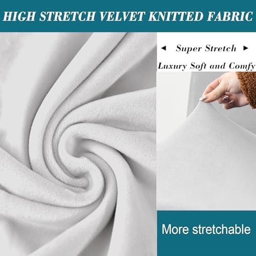ANWUCHEN Velvet Ottoman Covers - Thick Rectangle Slipcovers with Elastic Bottom - White Medium