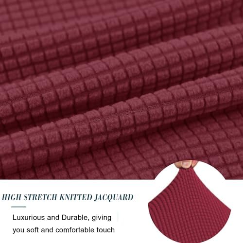 ANWUCHEN Thick Knitted Ottoman Cover - Soft Velvet Stool Slipcover - Elastic Fit Medium Red