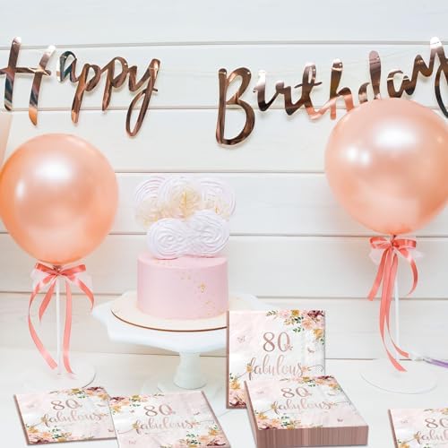 40 Pieces Rose Gold Floral Paper Napkins for 80th Birthday Party