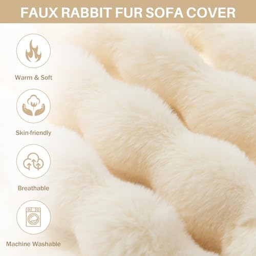 Fuzzy Plush Sofa Covers Faux Fur for 3 Cushion Couch