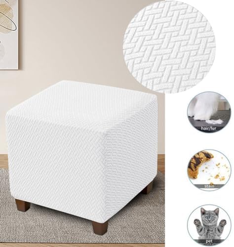 Thick Jacquard Square Ottoman Slipcover with Elastic Bottom
